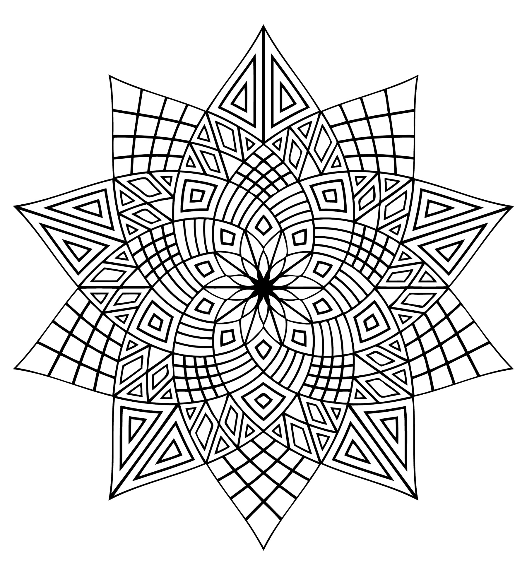 A Mandala drawing forming a star, with various different patterns inside